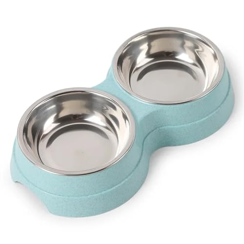 Doppel Pet Tiernahrung Schüssel Edelstahl Drink Pet Trinken Lebensmittel Katzenfutter Welpen Fütterung Liefert Kleine Größe Hund Zubehör Katzennapf (Color : Blue) von WLTYSM