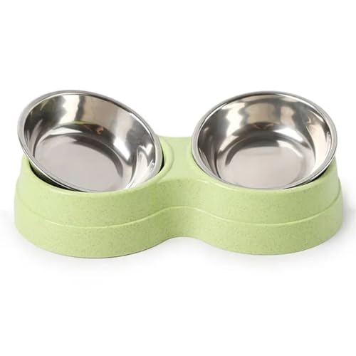 Doppel Pet Tiernahrung Schüssel Edelstahl Drink Pet Trinken Lebensmittel Katzenfutter Welpen Fütterung Liefert Kleine Größe Hund Zubehör Katzennapf (Color : Green) von WLTYSM