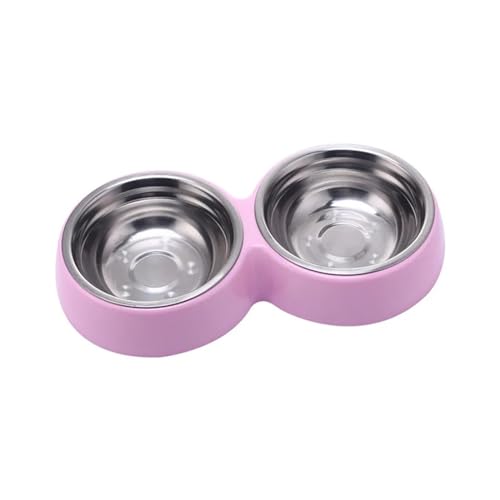 Doppelter Futternapf aus Edelstahl, Trinkgeschirr for Haustiere, Katzenfutter, Welpenfutter, Futter for Kätzchen, Wasserzubehör Katzennapf (Color : Pink2) von WLTYSM