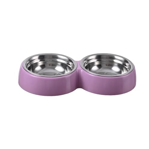 Doppelter Futternapf aus Edelstahl, Trinkgeschirr for Haustiere, Katzenfutter, Welpenfutter, Futter for Kätzchen, Wasserzubehör Katzennapf (Color : Purple 2) von WLTYSM