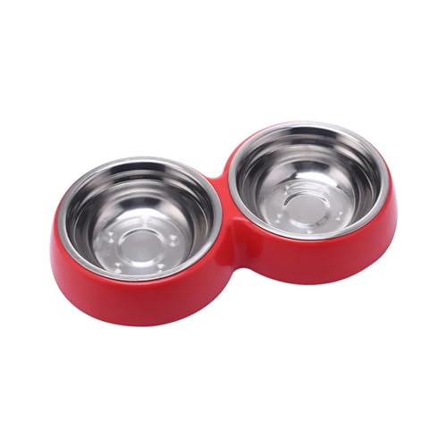 Doppelter Futternapf aus Edelstahl, Trinkgeschirr for Haustiere, Katzenfutter, Welpenfutter, Futter for Kätzchen, Wasserzubehör Katzennapf (Color : Red 2) von WLTYSM