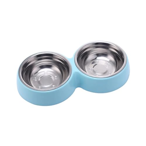 Doppelter Futternapf aus Edelstahl, Trinkgeschirr for Haustiere, Katzenfutter, Welpenfutter, Futter for Kätzchen, Wasserzubehör Katzennapf (Color : Sky blue2) von WLTYSM