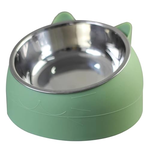 Edelstahl-Katzennapf, rutschfest, Welpenbasis, Katzenfutter, Trinkwasser, Futternapf, neigbarer Nackenschutz, Futternapf, 200/400 ml Katzennapf (Color : Green, Size : 400ML) von WLTYSM