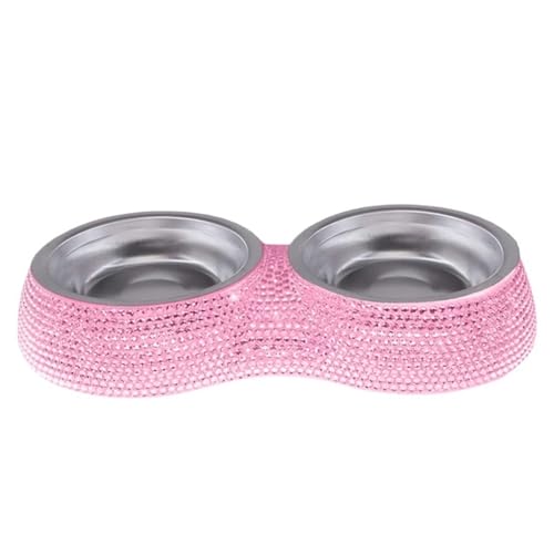 Futternäpfe for Haustiere, Glitzer-Stil, Strass-Futternäpfe, rutschfest, for Hunde und Katzen, großes Fassungsvermögen, bissfest, bruchsicher Katzennapf (Color : Pink) von WLTYSM