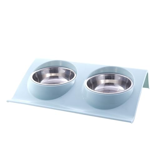 Haustier Doppelnäpfe Futter Wasser Feeder Edelstahl Katzenfutter Schüssel for Hund Welpen Katzen Haustiere Liefert Futternäpfe S/M Katzennapf (Color : Blue, Size : L37.5xW25xH7.5CM) von WLTYSM