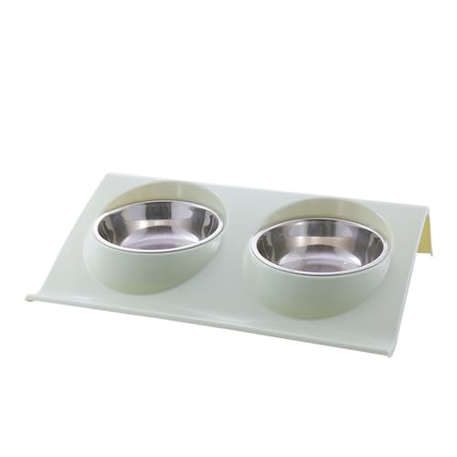 Haustier Doppelnäpfe Futter Wasser Feeder Edelstahl Katzenfutter Schüssel for Hund Welpen Katzen Haustiere Liefert Futternäpfe S/M Katzennapf (Color : Light Green, Size : L29xW18.5xH6.2CM) von WLTYSM