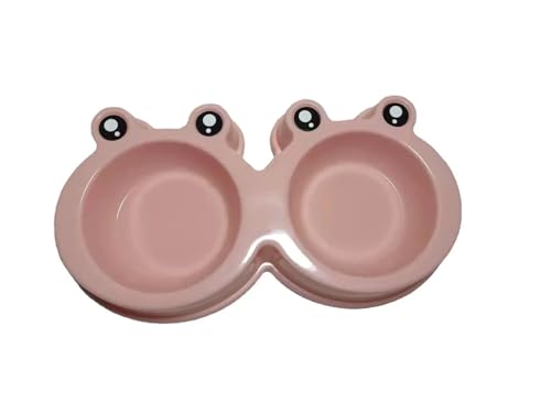 Haustier-Frosch-Doppelnäpfe for Katzen und Hunde for Essen und Trinken, integrierte Kunststoff-Edelstahlschüssel, Geschirrzubehör Katzennapf (Color : Pink Plastic) von WLTYSM