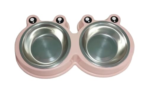 Haustier-Frosch-Doppelnäpfe for Katzen und Hunde for Essen und Trinken, integrierte Kunststoff-Edelstahlschüssel, Geschirrzubehör Katzennapf (Color : Pink Stainless Steel) von WLTYSM