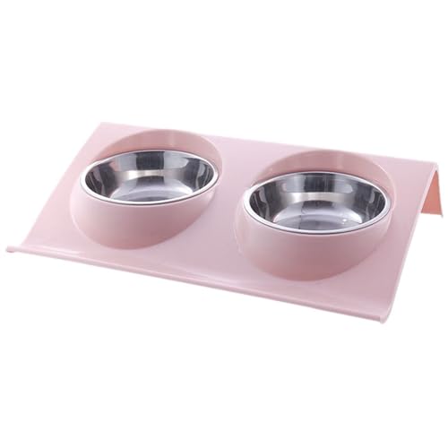 Haustier-Katzen-Doppelnapf, Edelstahl-Futternäpfe, umkippsicher und auslaufsicher, Futternapf for Katzen, Futternapf for Haustiere Katzennapf (Color : Pink, Size : L) von WLTYSM