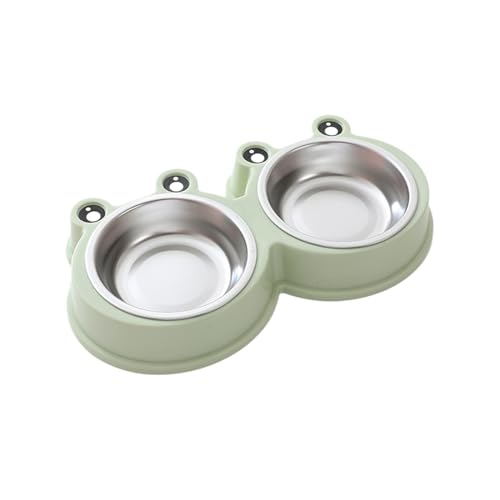 Katze Schüssel Hund Schüssel Trinkwasser Fütterung Einteilige Haustier Doppel Schüssel Edelstahl Frosch Schüssel Tiernahrung Utensilien Haustier Produkte Katzennapf (Color : Beige, Size : S 27x15x4C von WLTYSM