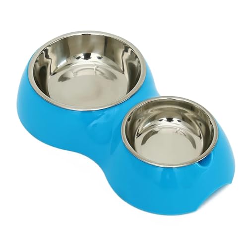 Katzen-Welpen-Kätzchen-Futterspender, Tierfutter- und Wassernäpfe, Futterspender, Heimtierbedarf, Edelstahl, Einzelnapf, Doppelnapf Katzennapf (Color : Blue Double Bowl, Size : L) von WLTYSM