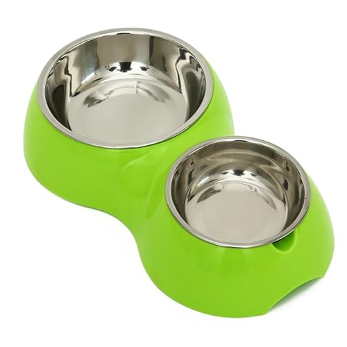 Katzen-Welpen-Kätzchen-Futterspender, Tierfutter- und Wassernäpfe, Futterspender, Heimtierbedarf, Edelstahl, Einzelnapf, Doppelnapf Katzennapf (Color : Green Double Bowl, Size : L) von WLTYSM