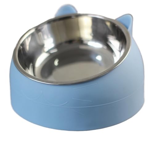 Katzen- und Hundenapf, 15 Grad erhöht, Katzennäpfe aus Edelstahl, schützen den Hals, Welpen-Katzen-Futternapf, rutschfest, Crash-erhöhter Futternapf for Katzen Katzennapf (Color : Blue, Size : 800ml von WLTYSM