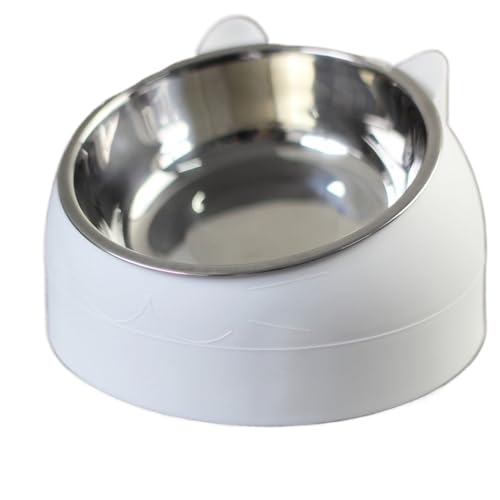 Katzen- und Hundenapf, 15 Grad erhöht, Katzennäpfe aus Edelstahl, schützen den Hals, Welpen-Katzen-Futternapf, rutschfest, Crash-erhöhter Futternapf for Katzen Katzennapf (Color : White, Size : 800m von WLTYSM