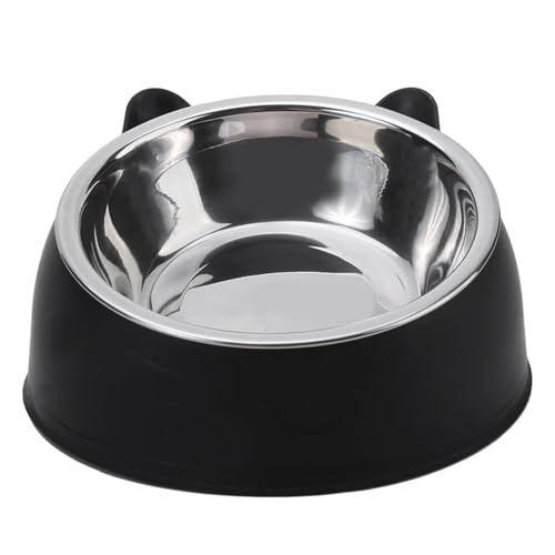Katzen- und Hundenapf, 15 Grad erhöht, Rutschfester Welpensockel aus Edelstahl, Katzenfutter-Trinkwasser-Futternapf, neigbarer Halsschutz for Haustiere Katzennapf (Color : Black, Size : 100ML) von WLTYSM