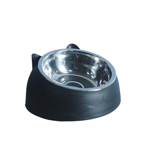 Katzen- und Hundenapf, 15 Grad erhöht, Rutschfester Welpensockel aus Edelstahl, Katzenfutter-Trinkwasser-Futternapf, neigbarer Halsschutz for Haustiere Katzennapf (Color : Black, Size : 200ML) von WLTYSM