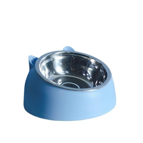 Katzen- und Hundenapf, 15 Grad erhöht, Rutschfester Welpensockel aus Edelstahl, Katzenfutter-Trinkwasser-Futternapf, neigbarer Halsschutz for Haustiere Katzennapf (Color : Blue, Size : 400ML) von WLTYSM