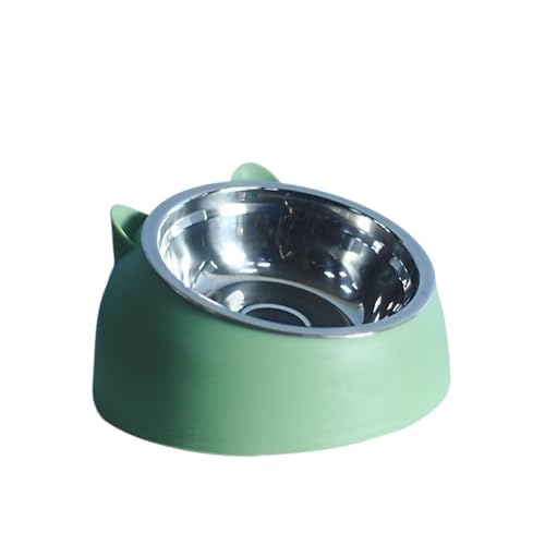 Katzen- und Hundenapf, 15 Grad erhöht, Rutschfester Welpensockel aus Edelstahl, Katzenfutter-Trinkwasser-Futternapf, neigbarer Halsschutz for Haustiere Katzennapf (Color : Green, Size : 200ML) von WLTYSM