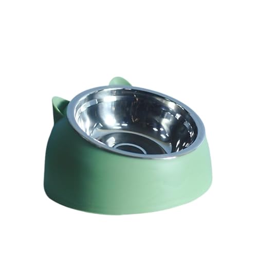 Katzen- und Hundenapf, 15 Grad erhöht, Rutschfester Welpensockel aus Edelstahl, Katzenfutter-Trinkwasser-Futternapf, neigbarer Halsschutz for Haustiere Katzennapf (Color : Green, Size : 800ML) von WLTYSM