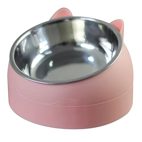 Katzen- und Hundenapf, 15 Grad erhöht, Rutschfester Welpensockel aus Edelstahl, Katzenfutter-Trinkwasser-Futternapf, neigbarer Halsschutz for Haustiere Katzennapf (Color : Pink, Size : 200ML) von WLTYSM