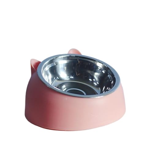 Katzen- und Hundenapf, 15 Grad erhöht, Rutschfester Welpensockel aus Edelstahl, Katzenfutter-Trinkwasser-Futternapf, neigbarer Halsschutz for Haustiere Katzennapf (Color : Pink, Size : 400ML) von WLTYSM