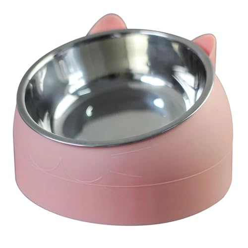 Katzen- und Hundenapf, 15 Grad erhöht, Rutschfester Welpensockel aus Edelstahl, Katzenfutter-Trinkwasser-Futternapf, neigbarer Halsschutz for Haustiere Katzennapf (Color : Pink, Size : 400ML) von WLTYSM