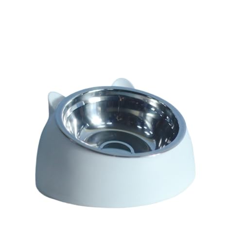 Katzen- und Hundenapf, 15 Grad erhöht, Rutschfester Welpensockel aus Edelstahl, Katzenfutter-Trinkwasser-Futternapf, neigbarer Halsschutz for Haustiere Katzennapf (Color : White, Size : 200ML) von WLTYSM