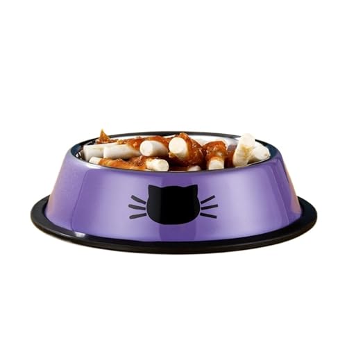 Katzenfutternapf, Hundeteller, Haustiernapf, lackierter Gummi-Bodenring, rutschfest und auslaufsicher, Dicke Haustiernäpfe aus Edelstahl Katzennapf (Color : Purple) von WLTYSM