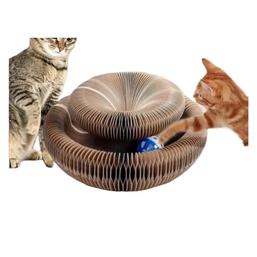 Kratzbretter Katze Katzenkratzorgelbrett, Katzenspielzeug mit Ball, Katzenschleifklaue, Katzenklettergerüst, Kätzchen, rundes, gewelltes Katzenkratzspielzeug von WLTYSM