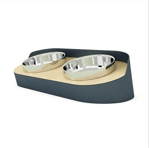 Luxuriöser Futternapf for Katzen und Wasser, mit Lederständer, for Kätzchen, kippsicher, erhöhte Fütterung, doppelte Edelstahlschale, Hundebedarf Katzennapf (Color : Blue) von WLTYSM