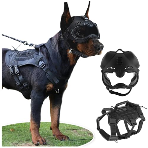 WLXW Taktisches Hundehelm-Westen-Set Mit Schutzbrille, Verstellbare Militärdienstgeschirre Mit Griff for Deutsche Schäferhunde Usw(Set-S) von WLXW