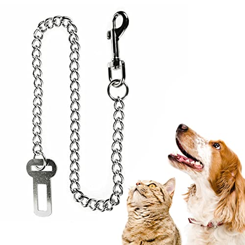 304 Edelstahlkette Hunde Sicherheitsgurt Hundegurt 60cm Auto Hundeleinen Sicherheitsgeschirre für Auto Bissfester Kette Kausicher Große Schnalle (B) von WMLBK