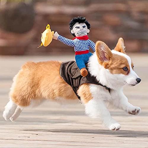 WMLBK Cowboy Rider Hundekostüm – Gladiator Ritter Stil Hunde Kleidung mit Puppe und Hut für Halloween, tägliches Tragen Haustierkostüm (L) von WMLBK