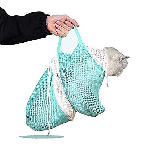 WMLBK Verstellbare Katzen-Pflegetasche – Anti-Biss-, Kratz- und Katzenpflege-Netzstoff – Katzen-Wasch-Badetasche für Dusche, Reinigung der Ohren, Medizin Fütterung (grün und weiß) von WMLBK