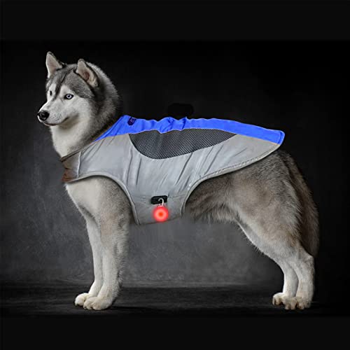 Gepolsterte verstellbare Hundejacke, beheizbare Hundeweste mit LED-Licht, gemütliche und winddichte Hundejacke für kleine und mittelgroße Hunde (L, Blau und Grau) von WNING