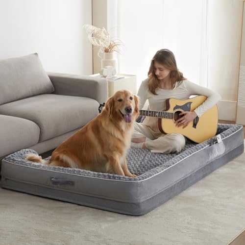 WNPETHOME Hundebett für Menschen und Erwachsene, waschbares Kunstfell-Schlafbett, oval, für Erwachsene, beruhigend, riesiges Hundebett, passend für Haustierfamilien, mit Aufbewahrungstasche, Grau von WNPETHOME