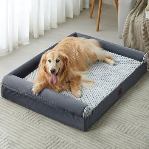 WNPETHOME Orthopädische Hundebetten für große Hunde, wasserdichtes Memory-Schaum, großes Hundebett mit Seiten, rutschfester Unterseite und Eierkisten-Schaumstoff, großes Haustier-Couch-Bett mit von WNPETHOME
