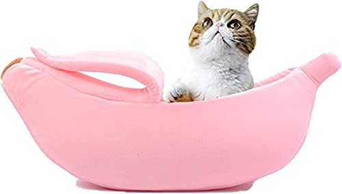 Niedliche Bananen-Katzenbetten, Hundebett, Haustiersofa, Bett, Couch-Form, Hausboot, Haus, weich, Haustierzubehör, Katzenkäfig, Zubehör, Spielzeug, atmungsaktiv, kleine Tiermatte (L 61.4 cm), Rosa von WNZQK