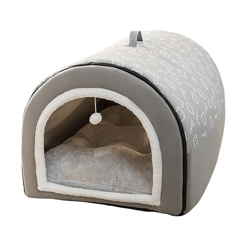 WOBBLO Katzenbetthöhle, abnehmbares Katzenbett, 2 in 1 mit Kugelanhänger, Katzennest, Katzenhöhle, waschbar und bequem, bequemes Hundebett mit Höhle von WOBBLO