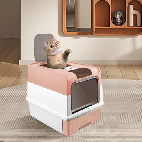 Katzentoilette, Katzentoilette, Filter und Schaufel, geschlossen und leicht zu reinigen, Katzentoilettenschaufel + Lufterfrischerbeutel, 49 x 37 x 35 cm (Rosa) von WODFARR