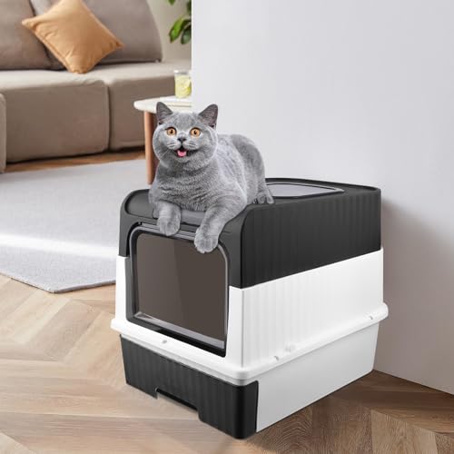 Katzentoilette, Katzentoilette, Filter und Schaufel, geschlossen und leicht zu reinigen, Katzentoilettenschaufel + Lufterfrischerbeutel, 49 x 37 x 35 cm (schwarz) von WODFARR