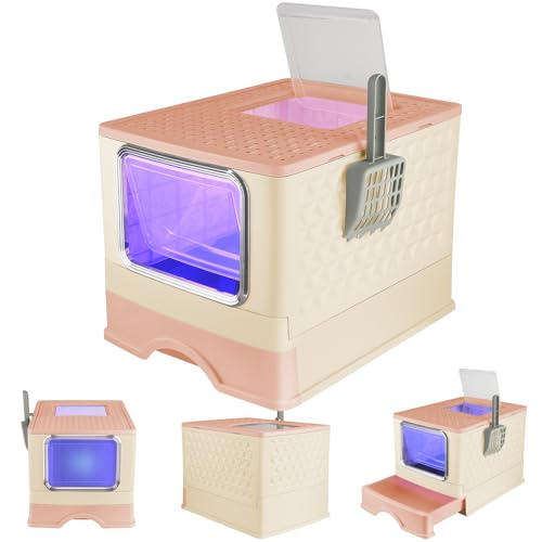 Katzentoilette, geschlossene Katzentoilette mit UV-Strahlung und Schaufel, herausnehmbares unteres Fach für eine einfache Reinigung, max. 6 kg (gelb, UV, 52 x 39 x 39 cm) von WODFARR