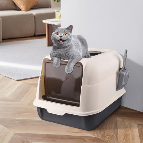 Katzentoilette | Katzentoilette mit Deckel, faltbare Katzentoilette mit Schublade und Schaufel | leicht zu reinigen | PP + PS (D, schwarz) von WODFARR