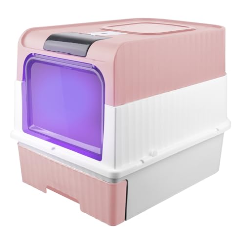 Katzentoilette mit UV-Schutz, sterilisiert, XXL, extra geräumig – Schaufel und Lufterfrischer-Set inklusive (Rosa) von WODFARR
