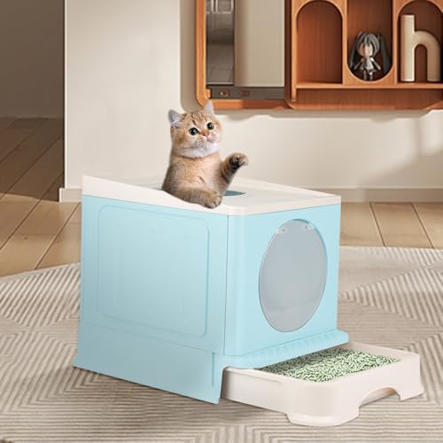 Katzentoilette groß mit Schaufel für Katzenstreu, WC für Katzen, PP (blau) von WODFARR