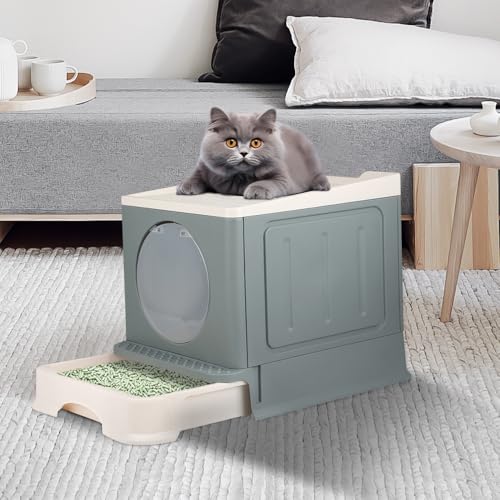 Katzentoilette groß mit Schaufel für Katzenstreu, WC für Katzen, PP (grau) von WODFARR