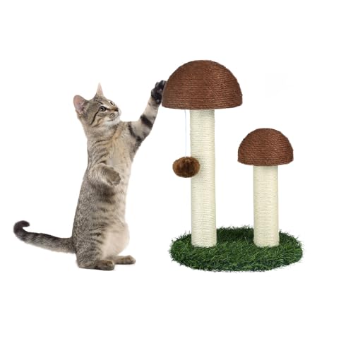 Kratzbaum für Katzen, Pfosten 30 cm und 45 cm, 2-in-1-Kratzbaum, Sisal-Kratzpfosten in Pilzform, Basis Kunstrasen, interaktives Spielzeug mit Bommel Kratzbaum für Katzen, Pfosten 30 cm und 45 cm, 2-in-1-Kratzbaum, Sisal-Kratzpfosten in Pilzform, Basis Kunstrasen, interaktives Spielzeug mit Bommel von WODFARR