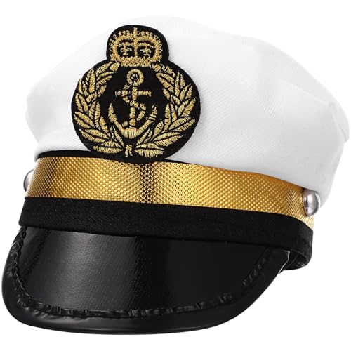 WOFASHPURET Lustiger Haustierhut, Katzen-Cosplay-Mütze, Hundekapitäns-Kopfbedeckung, Haustier-Kostüm, Foto-Requisiten für Katze, Hund, Welpe, Schwarz Weiß Gold, Polyester von WOFASHPURET