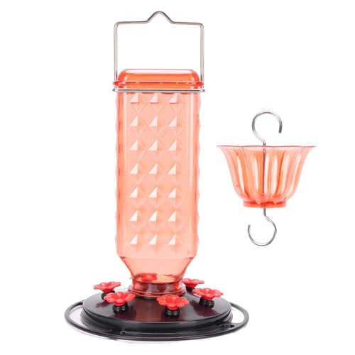 24oz stilvolle hängende Kolibri -Feeder, Bienenbeständige Fenstergartennektar -Feeder mit 6 Blütenhäfen Leckdosen -Basis -Basis -Weitmund -Design (Rot) von WOHPNLE