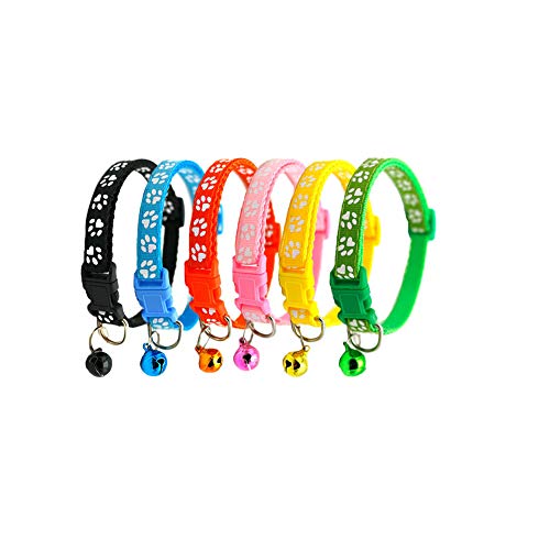 WOIWO Haustierhalsband, Glöckchenhalsband, für Hunde und Katzen, Einzelfußabdruck, Katzenschnalle, 6 Stück von WOIWO